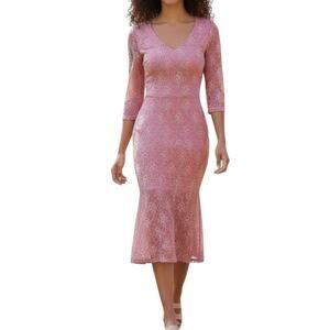 Vintage 80s Pink Lace Mermaid Dress Handmade Barbiecore Prom Gown Small